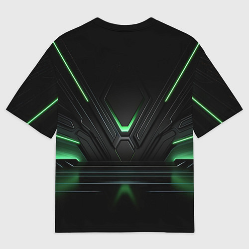 Мужская футболка оверсайз Футуристическая абстракция с зеленым неоновым свет / 3D-принт – фото 2