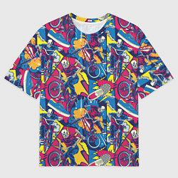 Мужская футболка оверсайз Езда на велосипеде BMX в стиле комиксов