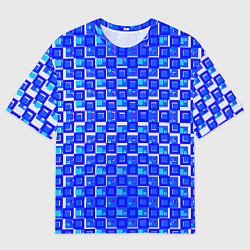 Мужская футболка оверсайз Синие квадраты на белом фоне