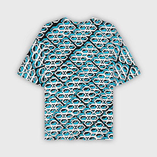 Мужская футболка оверсайз Сине-белый узор на чёрном фоне / 3D-принт – фото 2