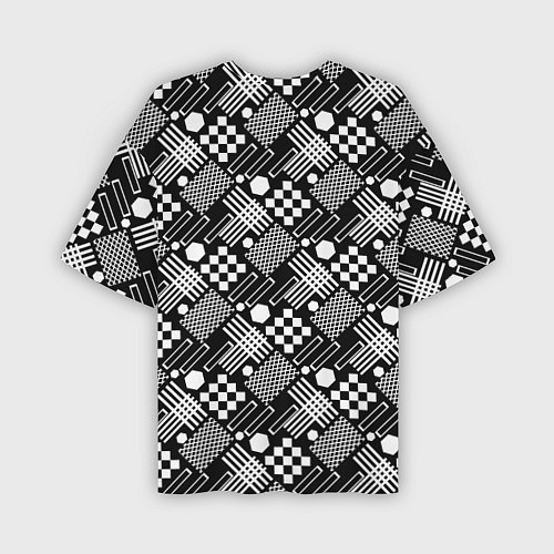 Мужская футболка оверсайз Черно белый узор из геометрических фигур / 3D-принт – фото 2