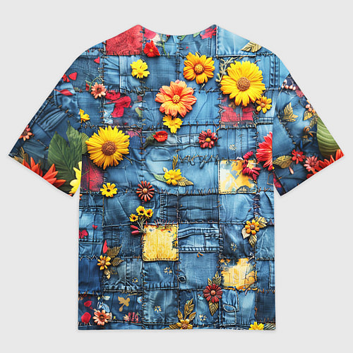 Мужская футболка оверсайз Подсолнухи на джинсах / 3D-принт – фото 2