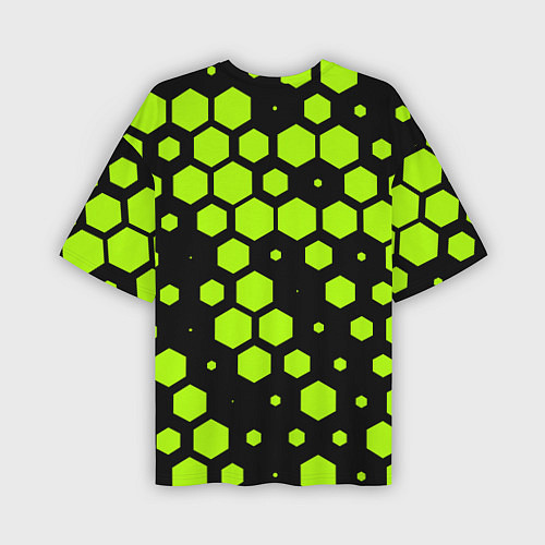 Мужская футболка оверсайз Зеленые соты киберпанк / 3D-принт – фото 2