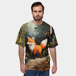Футболка оверсайз мужская Лисёнок на лесной прогулке, цвет: 3D-принт — фото 2