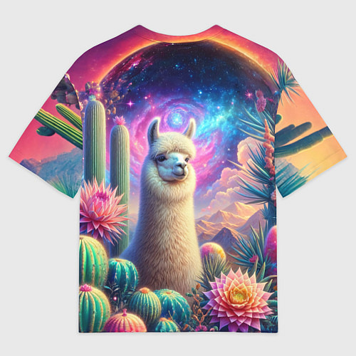 Мужская футболка оверсайз Альпака в кактусах и портал / 3D-принт – фото 2