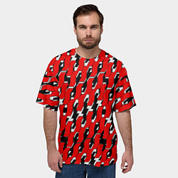 Футболка оверсайз мужская Техно узор красный, цвет: 3D-принт — фото 2