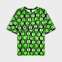 Мужская футболка оверсайз Техно узор из шестиугольников зелёный