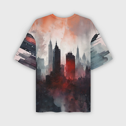 Мужская футболка оверсайз Акварельные небоскребы / 3D-принт – фото 2