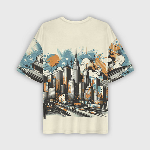 Мужская футболка оверсайз Рисунок города с небоскребами / 3D-принт – фото 2