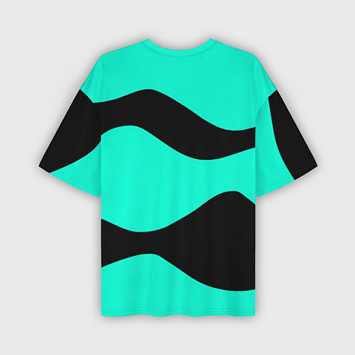 Мужская футболка оверсайз Бирюзовый в чёрные волнистые полосы абстракция / 3D-принт – фото 2