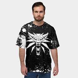 Футболка оверсайз мужская Ведьмак - знак школы волка и брызги, цвет: 3D-принт — фото 2