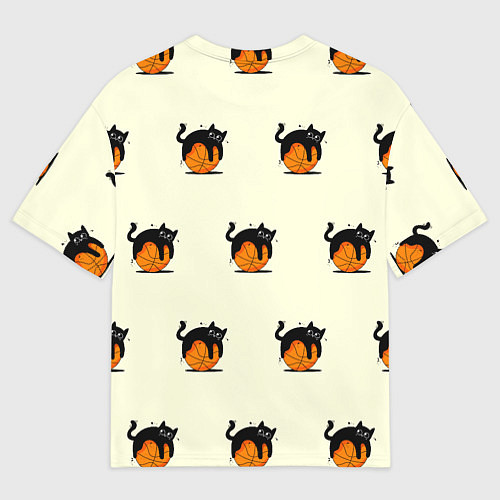 Мужская футболка оверсайз Черный котик на баскетбольном мяче узор / 3D-принт – фото 2