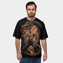 Футболка оверсайз мужская Боец Муай-тай и огромный дракон, цвет: 3D-принт — фото 2