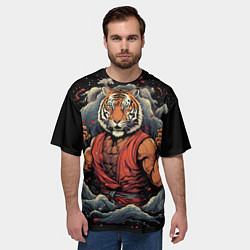 Футболка оверсайз мужская Тигр в стойке тайский бокс, цвет: 3D-принт — фото 2