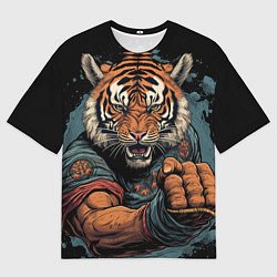 Футболка оверсайз мужская Тигр в стойке тайский бокс, цвет: 3D-принт