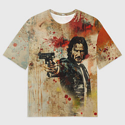 Мужская футболка оверсайз Джон Уик с пистолетом в стиле гранж