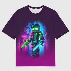 Мужская футболка оверсайз Cyberpunk and Minecraft - collaboration ai art