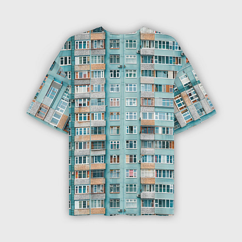 Мужская футболка оверсайз Хрущёвка в голубых тонах / 3D-принт – фото 2