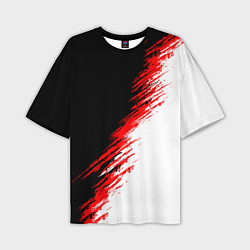 Мужская футболка оверсайз Черные красные и белые штрихи красок