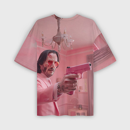 Мужская футболка оверсайз Джон Уик в розовом костюме / 3D-принт – фото 2