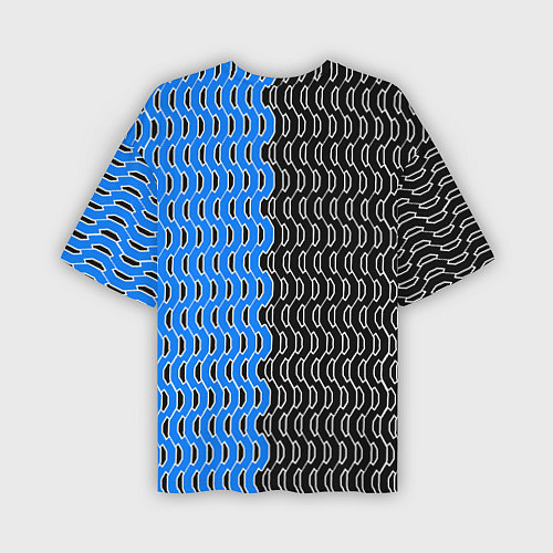 Мужская футболка оверсайз Чёрно-синий паттерн с белой обводкой / 3D-принт – фото 2