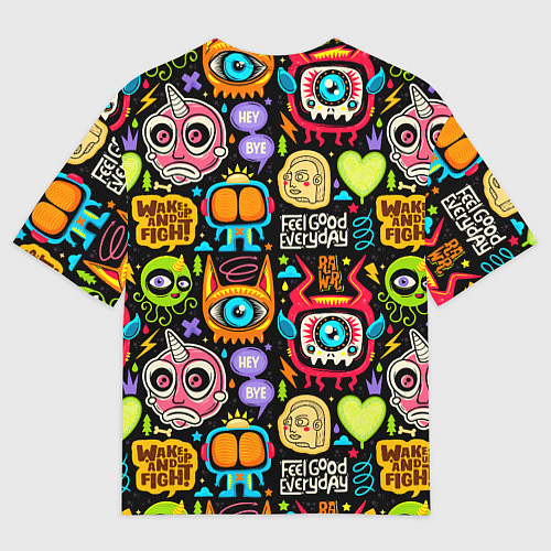 Мужская футболка оверсайз Feel good every day motivation monsters pattern / 3D-принт – фото 2