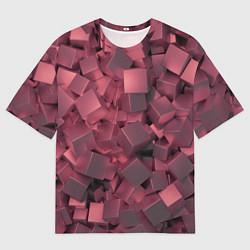 Футболка оверсайз мужская Кубики металлические красные, цвет: 3D-принт