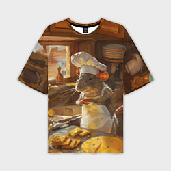 Мужская футболка оверсайз Крыса повар готовит на кухне