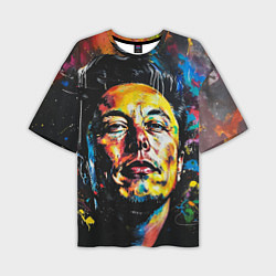 Мужская футболка оверсайз Граффити портрет Илона Маска