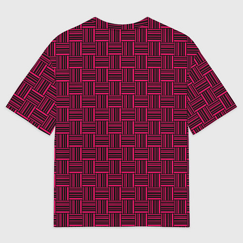 Мужская футболка оверсайз Тёмный розовый клетка-полоски / 3D-принт – фото 2