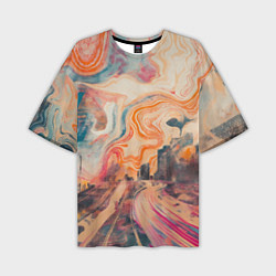 Мужская футболка оверсайз Абстрактный город и разноцветные краски