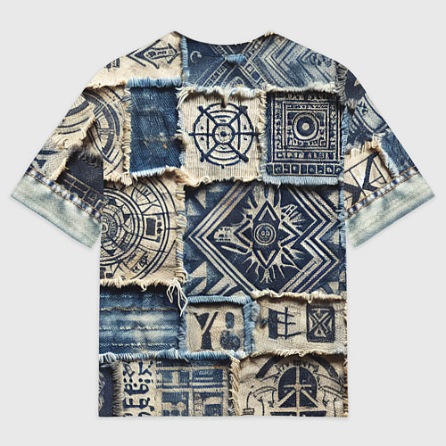 Мужская футболка оверсайз Татуировки майя на дениме / 3D-принт – фото 2