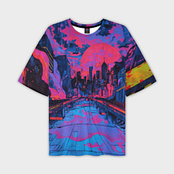 Мужская футболка оверсайз Город в психоделических цветах