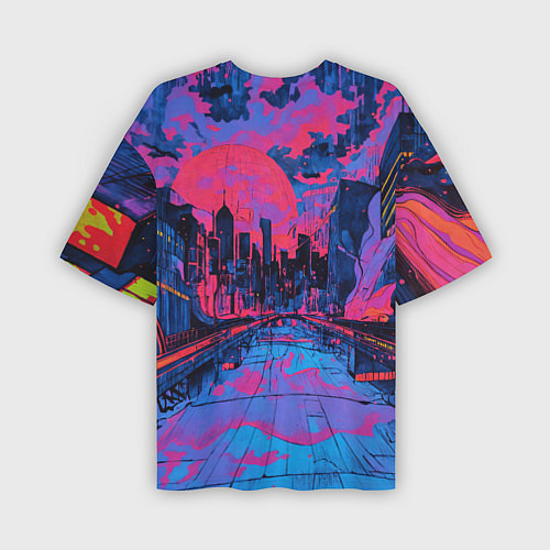 Мужская футболка оверсайз Город в психоделических цветах / 3D-принт – фото 2