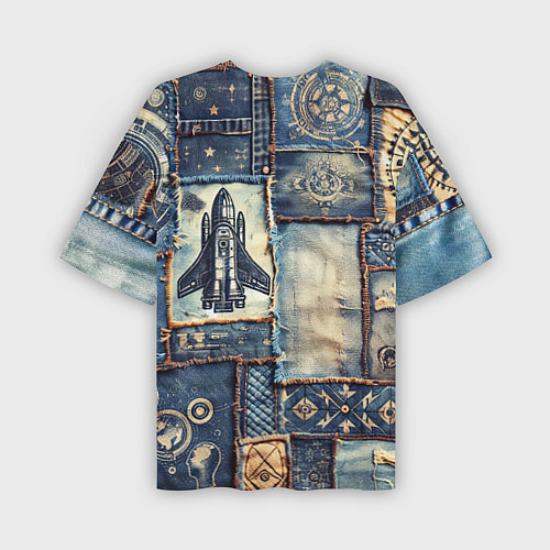 Мужская футболка оверсайз Космический корабль - пэчворк / 3D-принт – фото 2