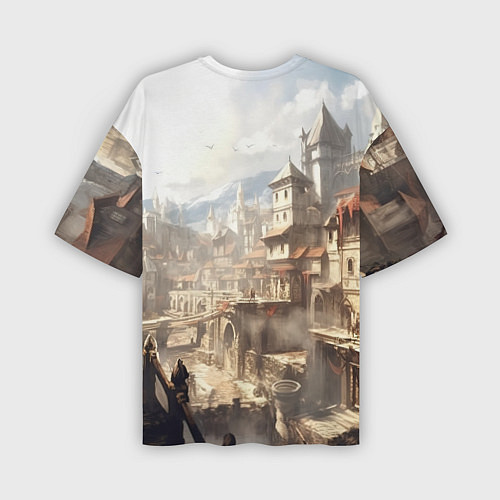 Мужская футболка оверсайз Assassins creed town / 3D-принт – фото 2