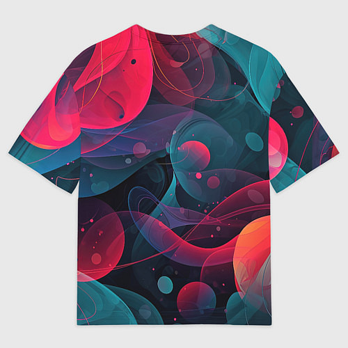 Мужская футболка оверсайз Синие и розовые лепестки абстракции / 3D-принт – фото 2