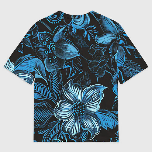 Мужская футболка оверсайз Синие цветы абстракции / 3D-принт – фото 2