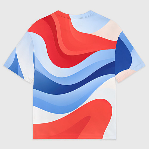 Мужская футболка оверсайз Волнистые полосы красные белые синие / 3D-принт – фото 2