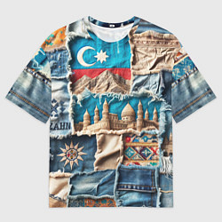 Футболка оверсайз мужская Пэчворк джинсы в Азербайджане, цвет: 3D-принт