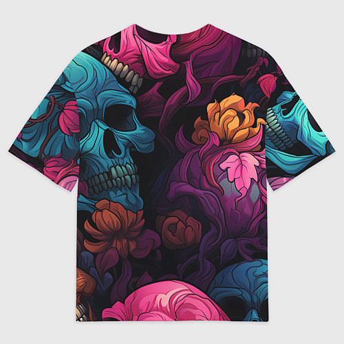 Мужская футболка оверсайз Яркие цветы с черепами / 3D-принт – фото 2