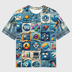 Футболка оверсайз мужская Пэчворк деним из девяностых, цвет: 3D-принт