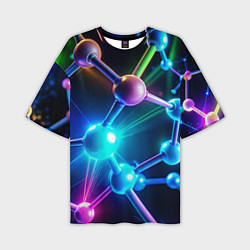 Мужская футболка оверсайз Молекулярная структура - неоновая
