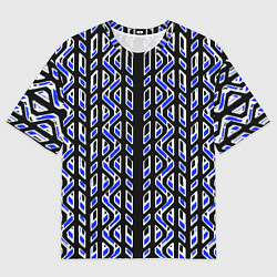 Футболка оверсайз мужская Чёрно-синий паттерн конструкция, цвет: 3D-принт