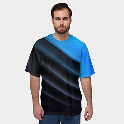 Футболка оверсайз мужская Геометрическая синяя абстракция на черном фоне мин, цвет: 3D-принт — фото 2