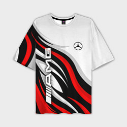 Мужская футболка оверсайз Mercedes benz AMG - белый с красным