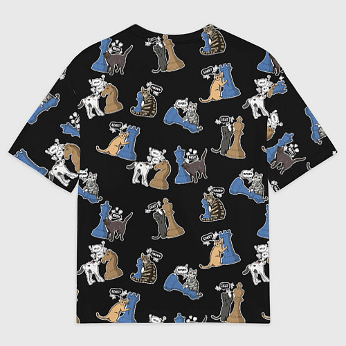 Мужская футболка оверсайз Котики и шахматы на черном / 3D-принт – фото 2