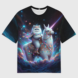 Футболка оверсайз мужская Персидский кот верхом на альпаке, цвет: 3D-принт