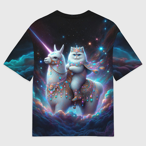 Мужская футболка оверсайз Персидский кот верхом на альпаке / 3D-принт – фото 2