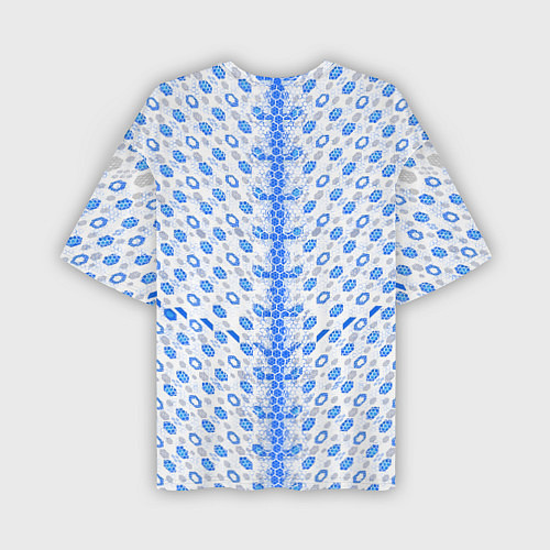 Мужская футболка оверсайз Синие киберпанк ячейки на белом фоне / 3D-принт – фото 2